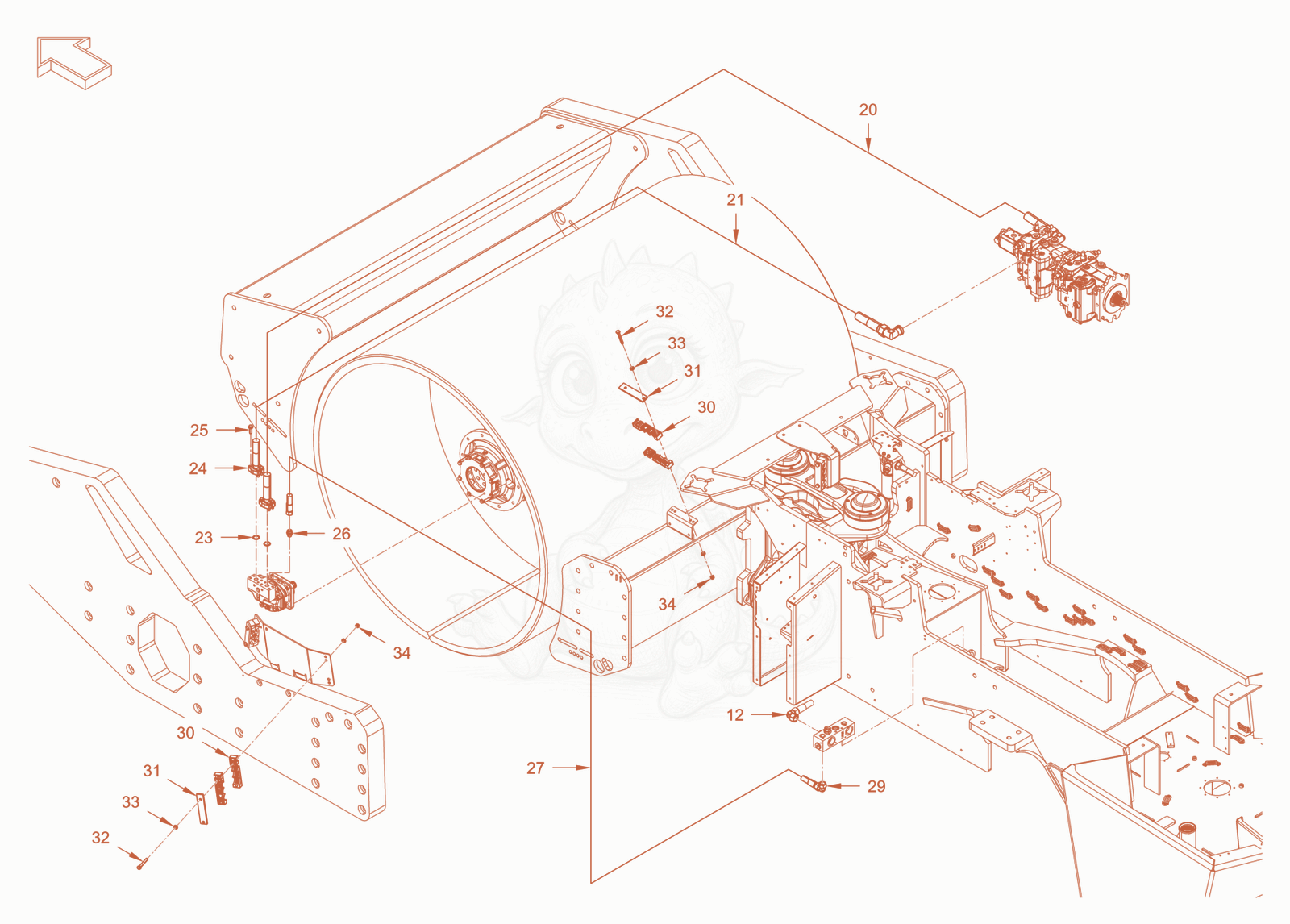 Exploded parts diagram of the vibration drive of a Wacker Neuson RC110CAB, with numbered balloons
