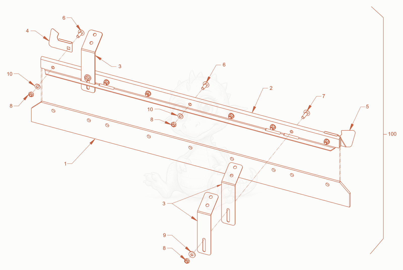 Exploded parts diagram of the rigid scraper of a Wacker Neuson RD45-140DPF, with numbered balloons