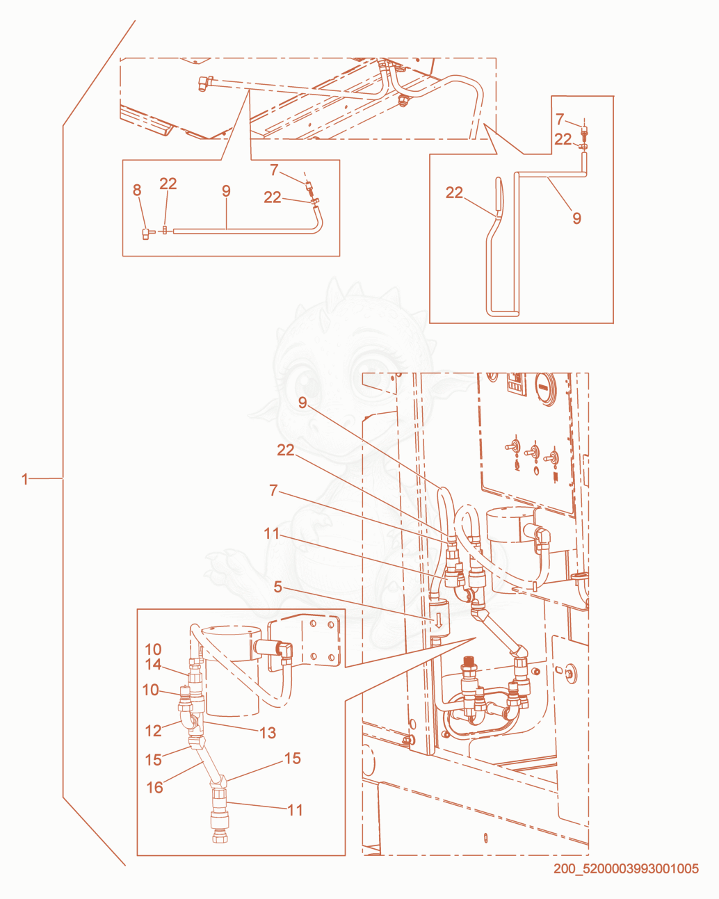 Exploded parts diagram of the Fuel System of a Wacker Neuson HSH350, with numbered balloons