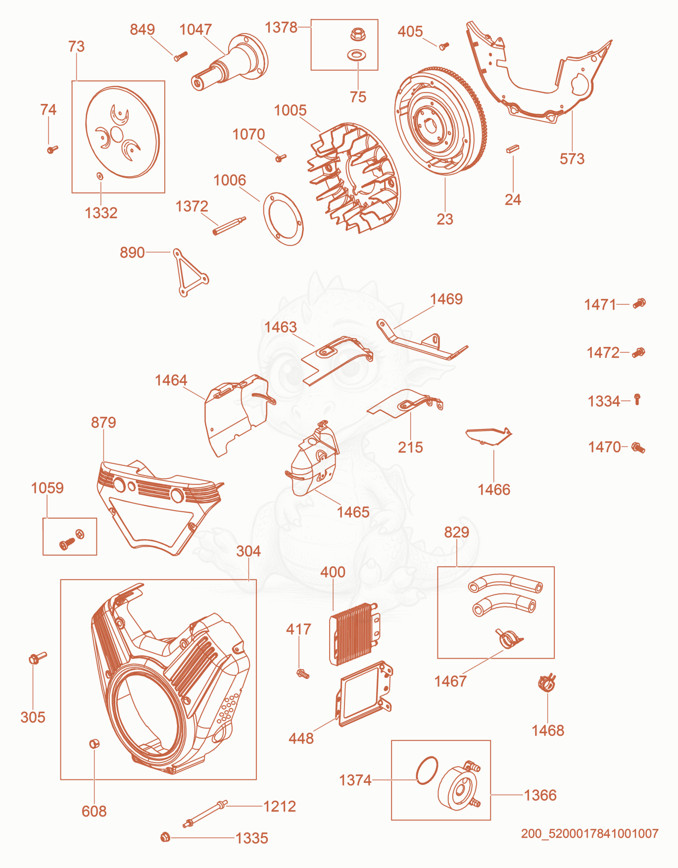 Exploded parts diagram of the Flywheel/Blower Housing of a Wacker Neuson CRT48-35V-PS, with numbered balloons