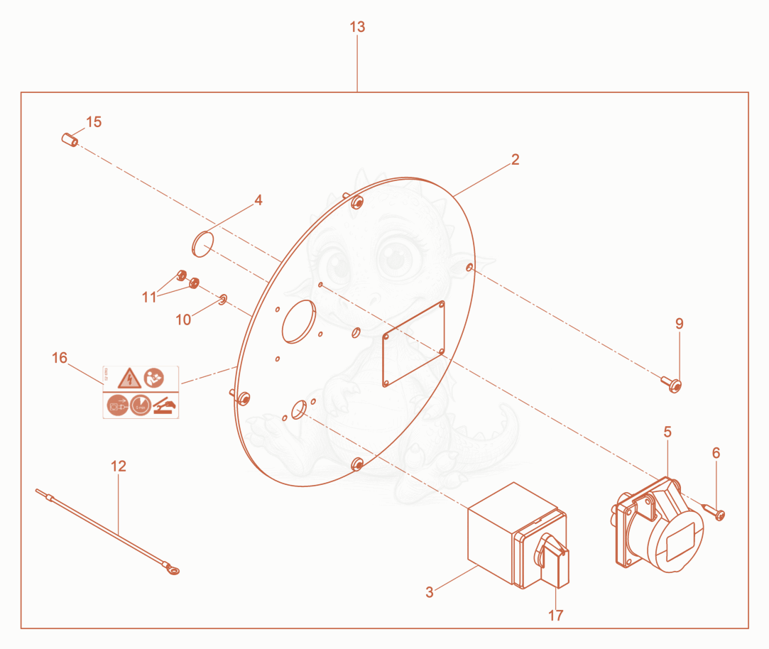 Exploded parts diagram of the Front panel cpl. of a Wacker Neuson FUE1/120/200W, with numbered balloons