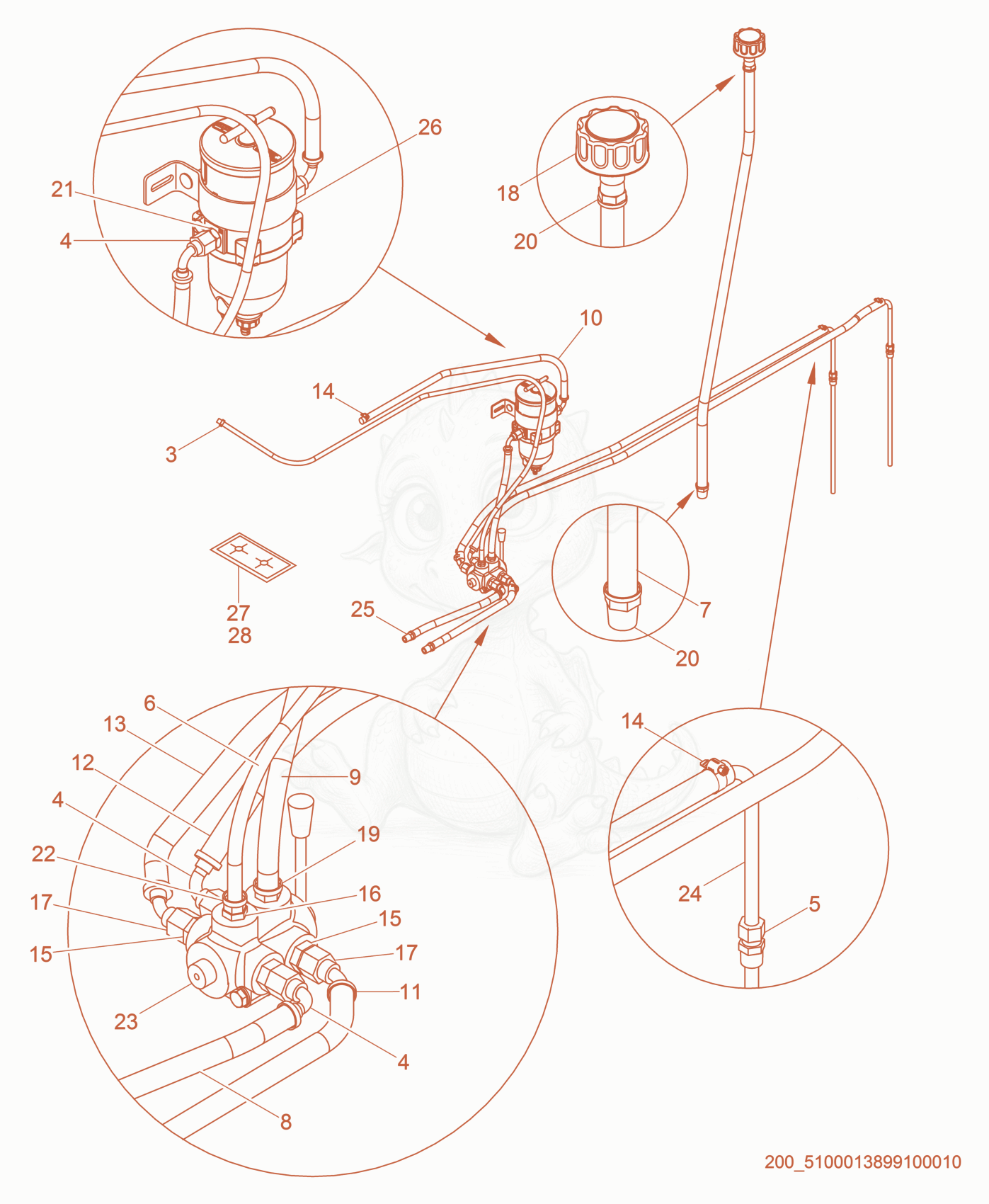 Exploded parts diagram of the Fuel System of a Wacker Neuson G625, with numbered balloons
