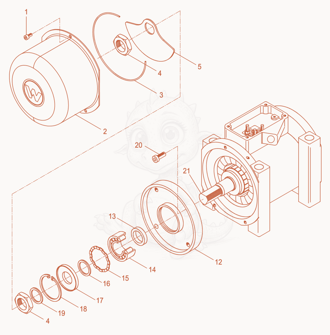 Despiece del External vibrator de una máquina Wacker Neuson AR54/3/230VARIO, con globos numerados