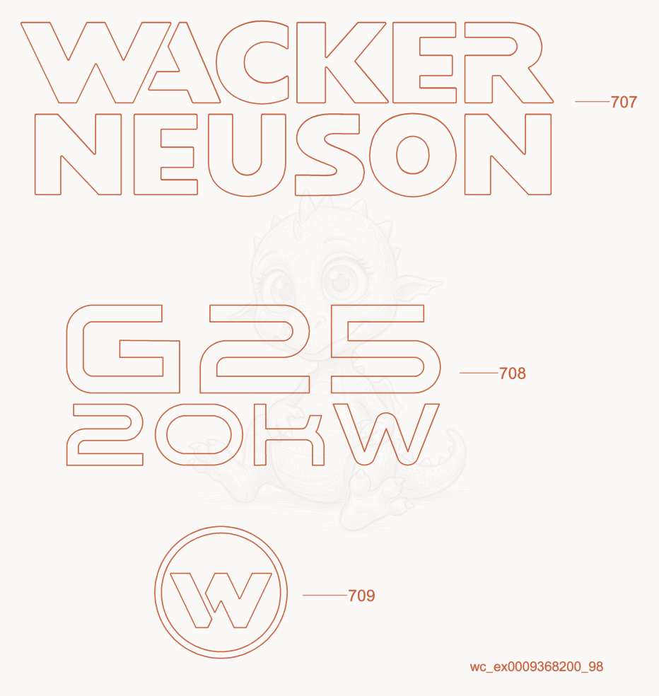 Exploded parts diagram of the Labels of a Wacker Neuson G25, with numbered balloons