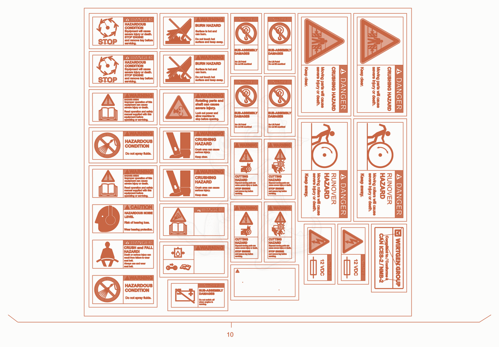 Exploded parts diagram of the sticker arrangement of a Wacker Neuson RD24-100CE, with numbered balloons