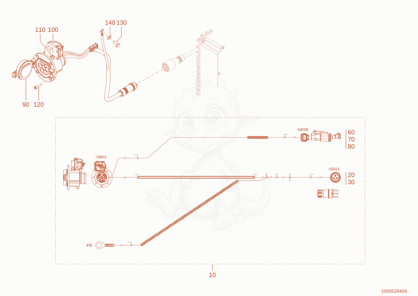 Exploded parts diagram of the wiring harness of a Wacker Neuson WL28E(A10-01), with numbered balloons