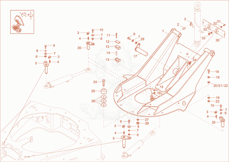 Exploded parts diagram of the SWING BRACKET (OPTION) of a Wacker Neuson DV60, with numbered balloons