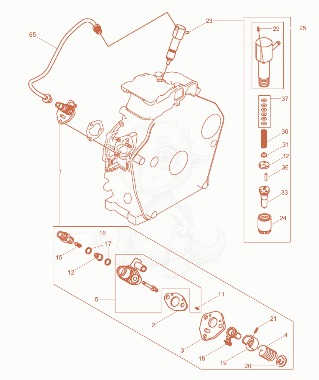 Exploded parts diagram of the Injection Pump, InjectionValve of a Wacker Neuson DS70Y13INLRC, with numbered balloons