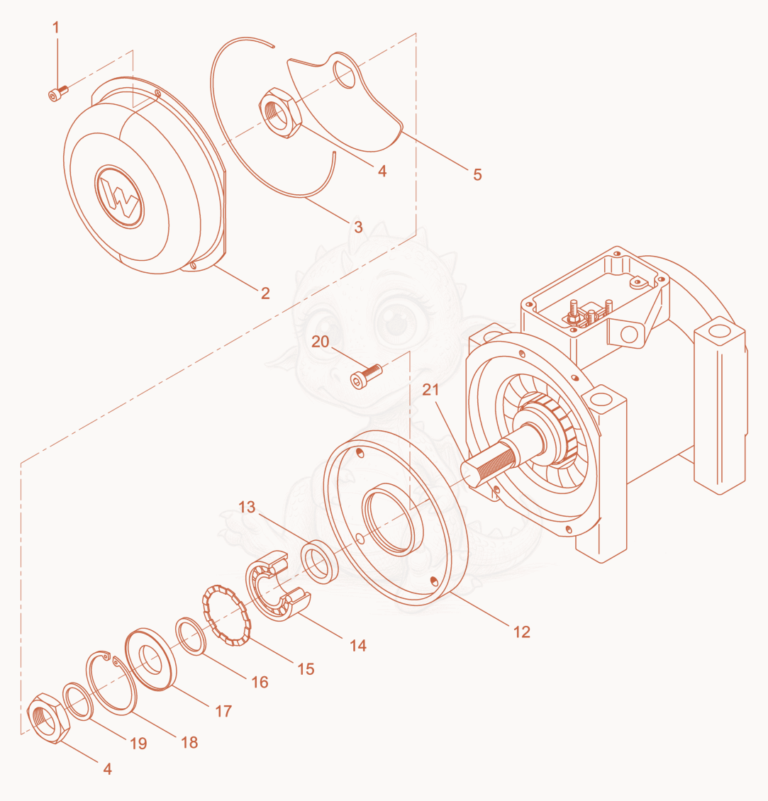 Exploded parts diagram of the External Vibrator cpl. of a Wacker Neuson AR54/9/042, with numbered balloons