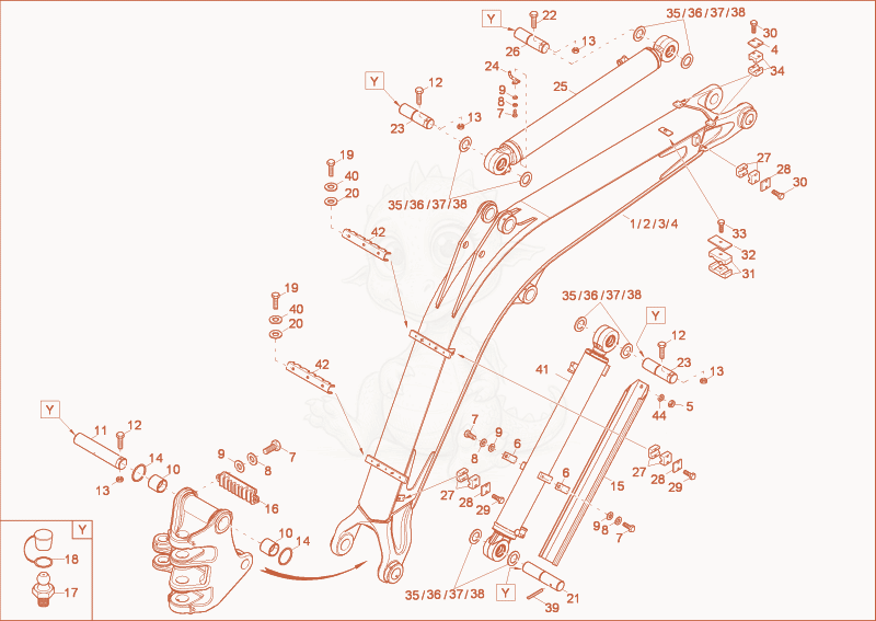 Exploded parts diagram of the lift arm of a Wacker Neuson 6503-2, with numbered balloons