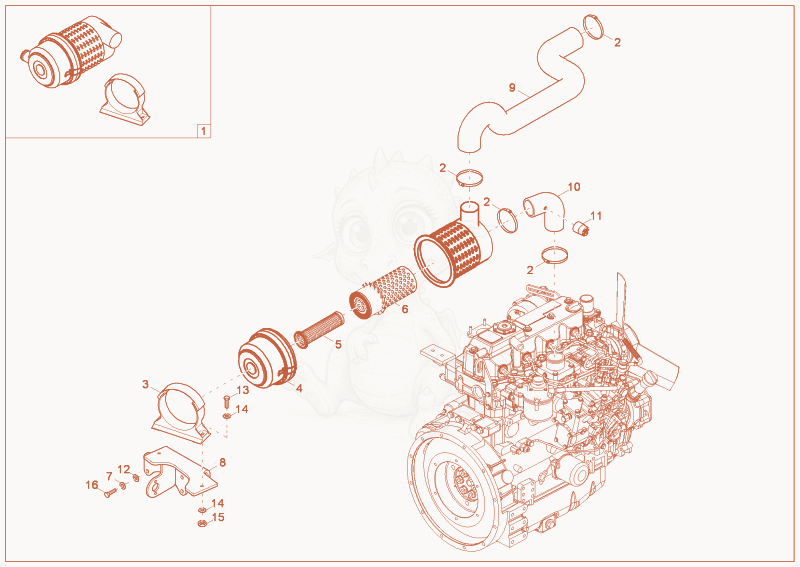 Exploded parts diagram of the air cleaner of a Wacker Neuson 75Z3, with numbered balloons
