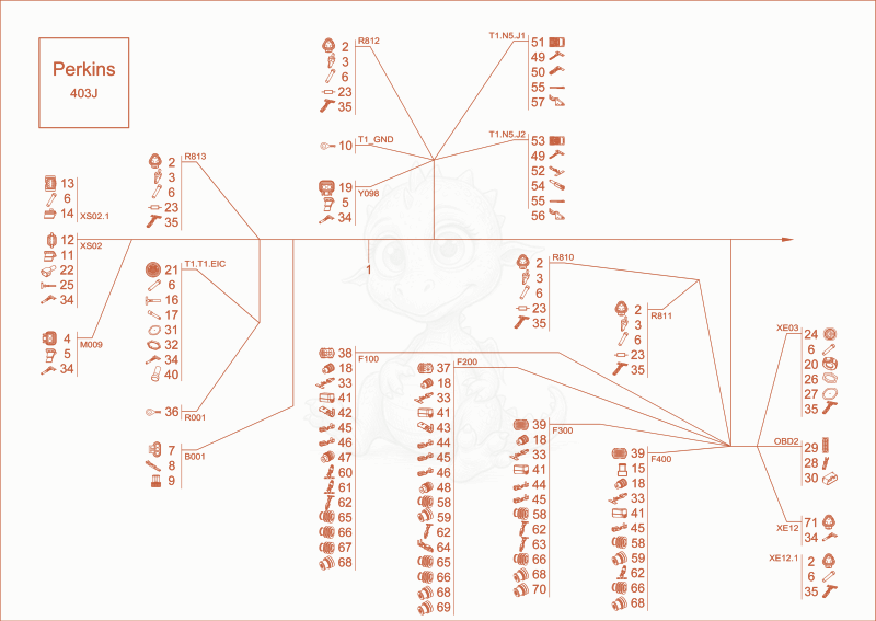 Exploded parts diagram of the main harness 1 rops option of a Wacker Neuson DW30, with numbered balloons