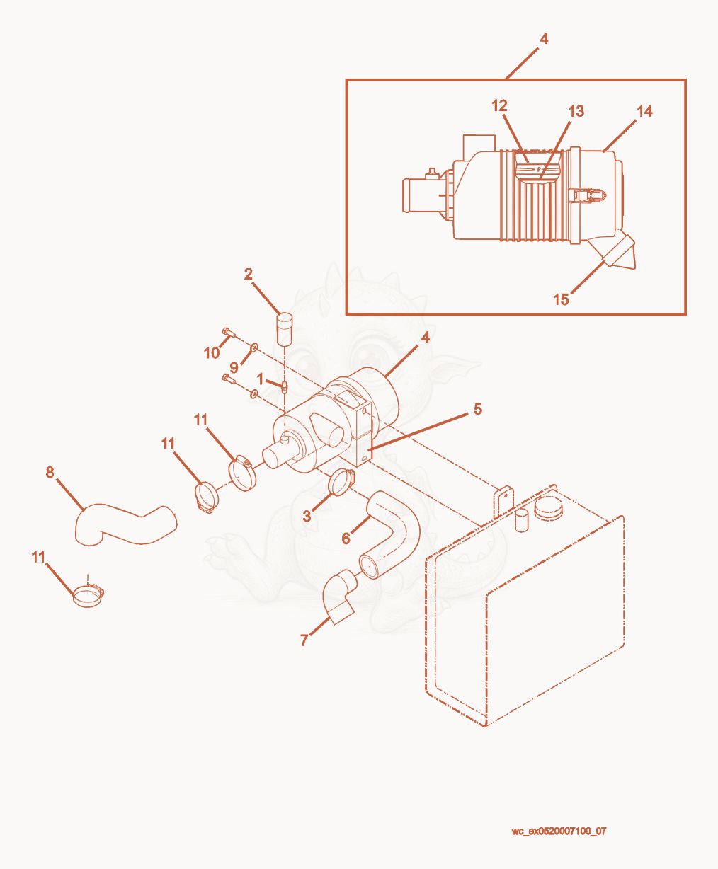 Exploded parts diagram of the Air Cleaner of a Wacker Neuson RD27-120, with numbered balloons