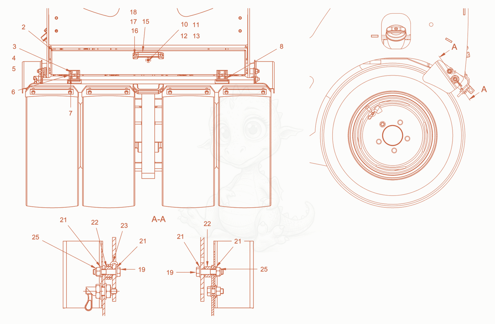Exploded parts diagram of the scraper of a Wacker Neuson RD28-120CCN, with numbered balloons