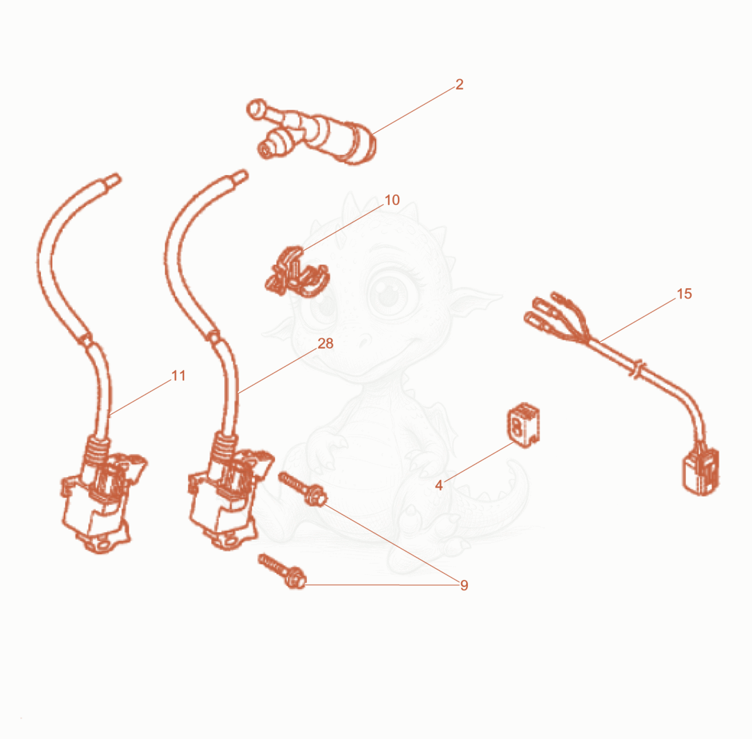 Despiece del Ignition Coil de una máquina Wacker Neuson RD7AFBHRC, con globos numerados