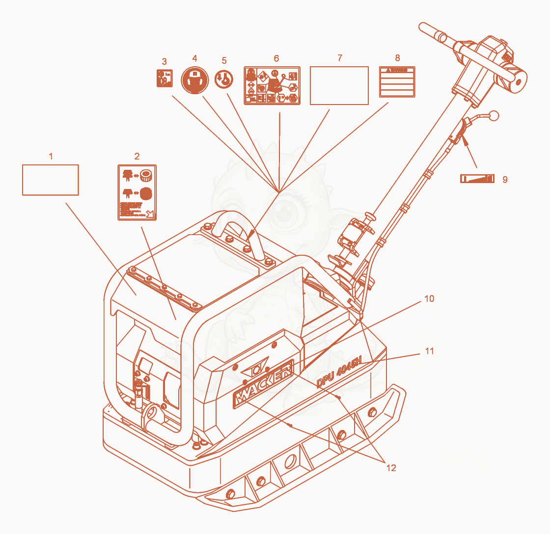 Exploded parts diagram of the Labels of a Wacker Neuson DPU4045H, with numbered balloons