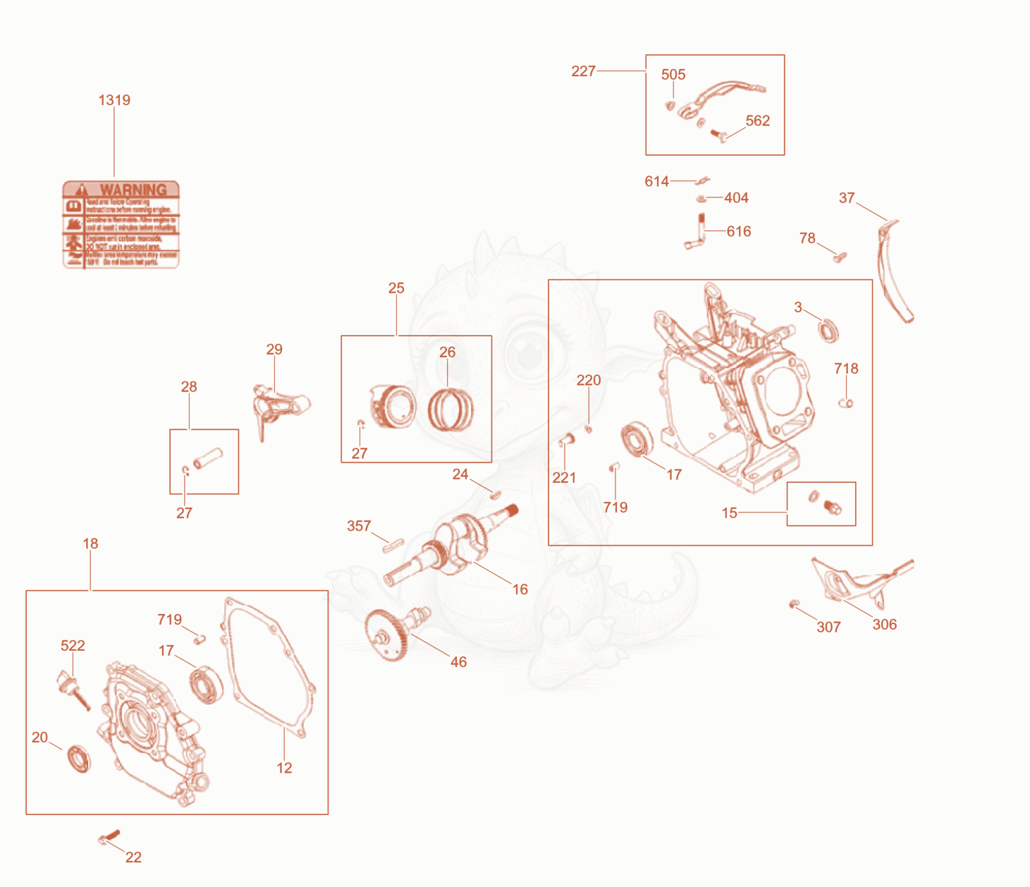 Exploded parts diagram of the Motor housing - Piston of a Wacker Neuson WPKMAT, with numbered balloons