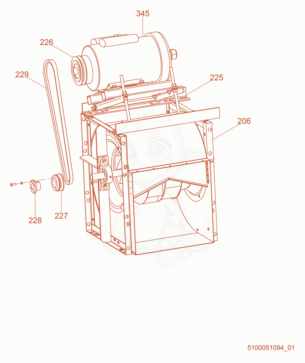 Exploded parts diagram of the Blower cpl. of a Wacker Neuson HI1000, with numbered balloons