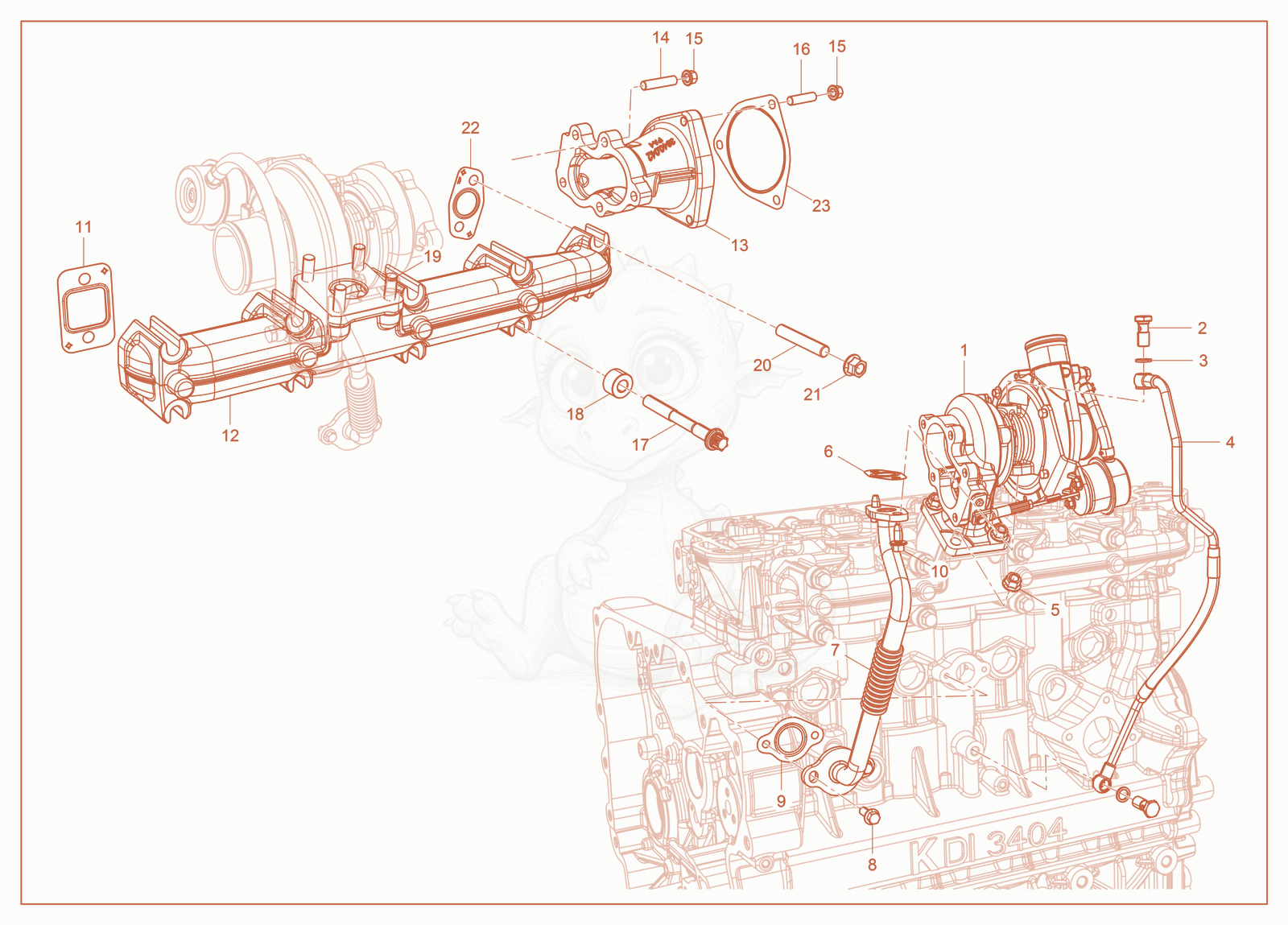 Exploded parts diagram of the Turbocharger of a Wacker Neuson ST40(S06-5), with numbered balloons
