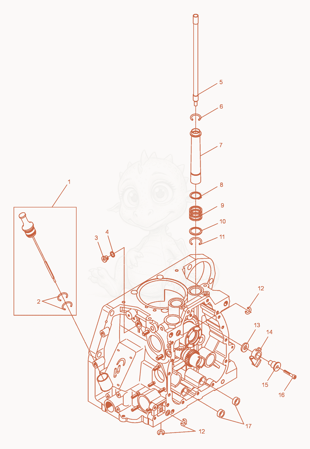 Exploded parts diagram of the Crankcase-Dipstick of a Wacker Neuson DPU6055, with numbered balloons
