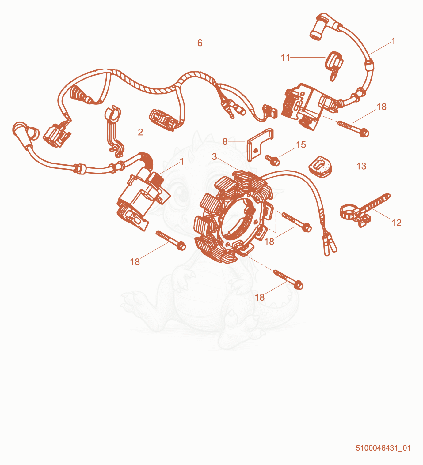 Exploded parts diagram of the Ignition Coil of a Wacker Neuson GPS9700A, with numbered balloons