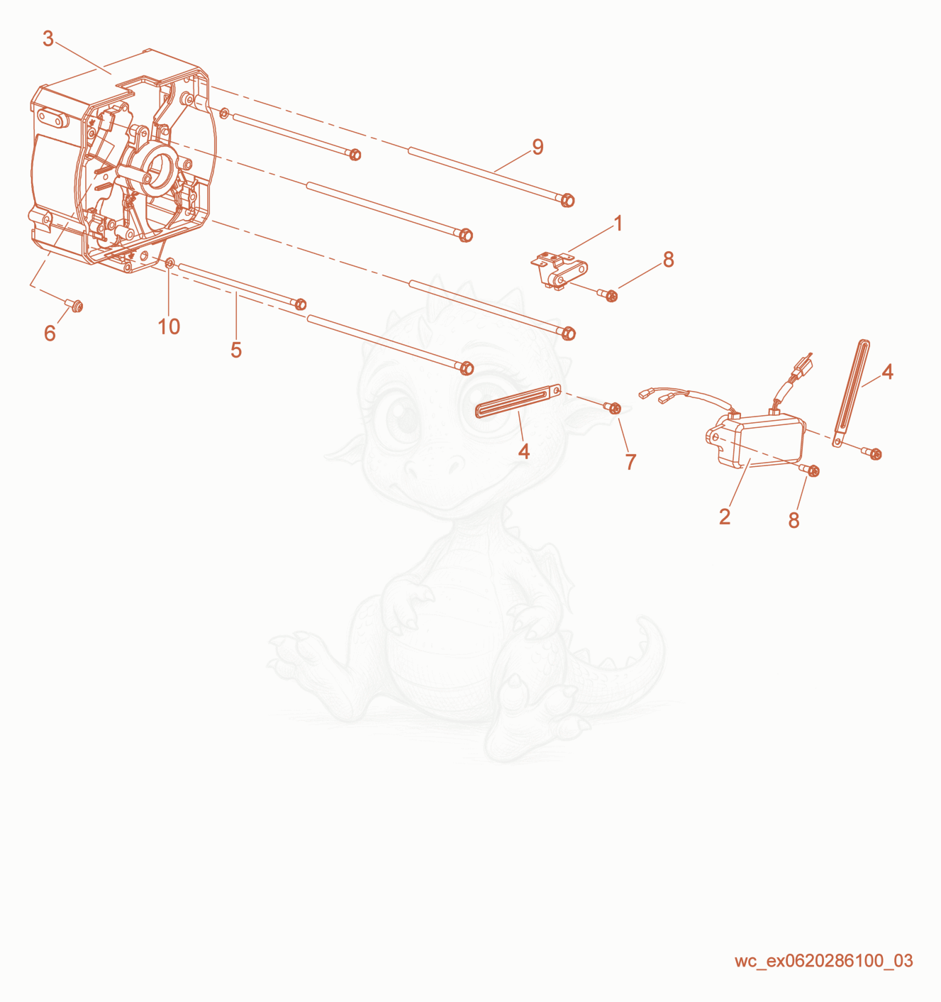 Exploded parts diagram of the AVR & DC Diode of a Wacker Neuson GV2500A, with numbered balloons