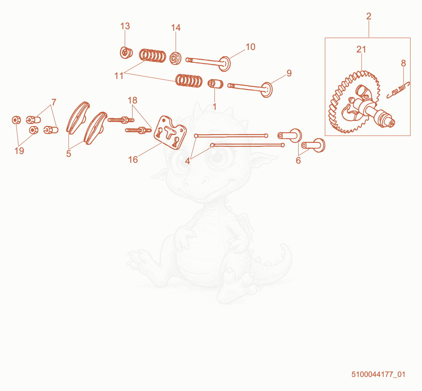 Despiece del Camshaft de una máquina Wacker Neuson GP5600A, con globos numerados