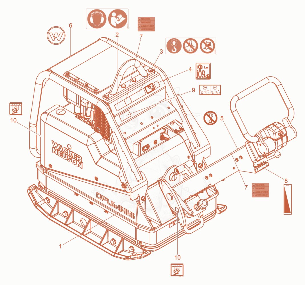 Exploded parts diagram of the Labels US of a Wacker Neuson DPU6555HEHAP, with numbered balloons
