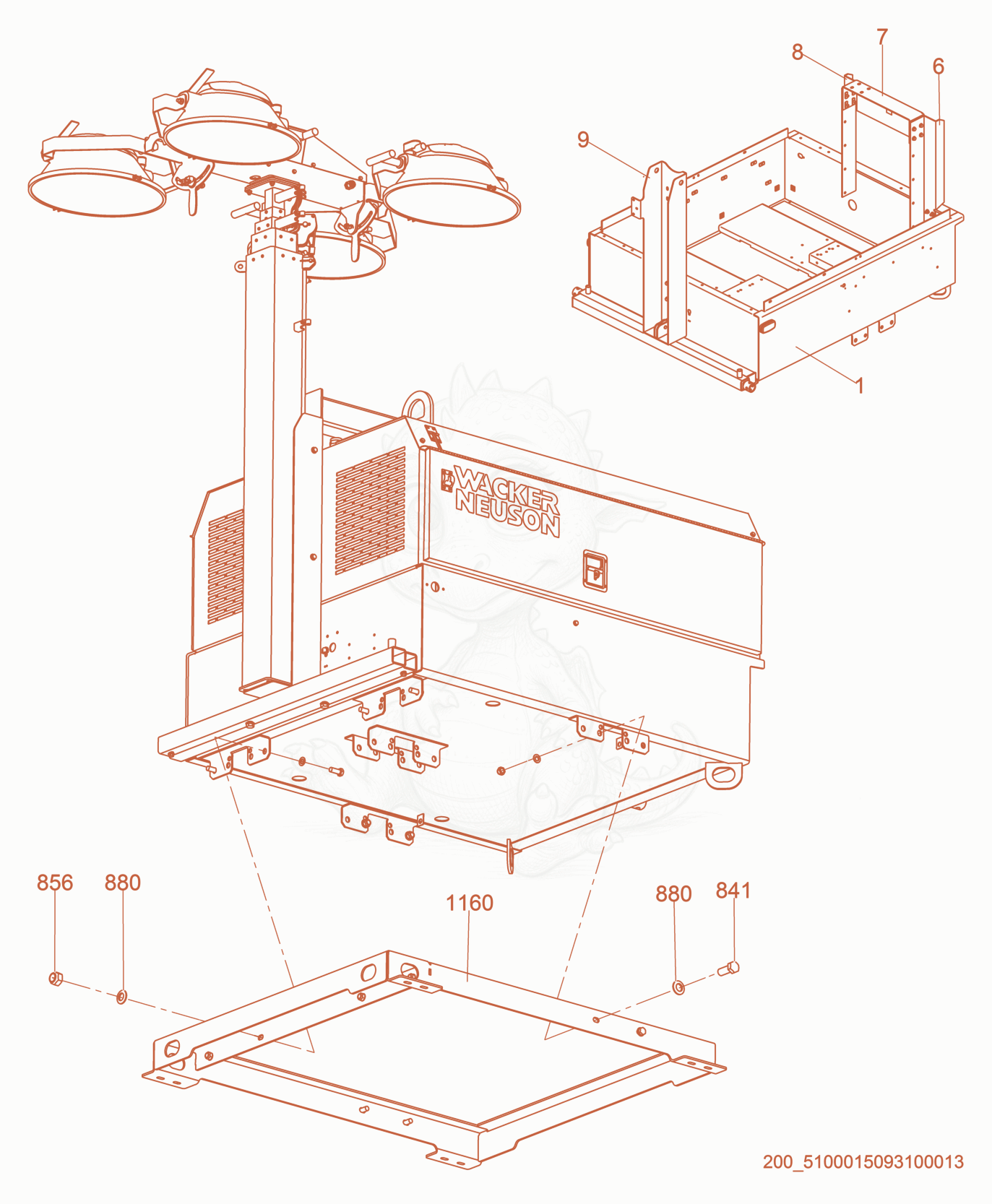 Exploded parts diagram of the Skid Assembly of a Wacker Neuson LTW20Z1-VS, with numbered balloons