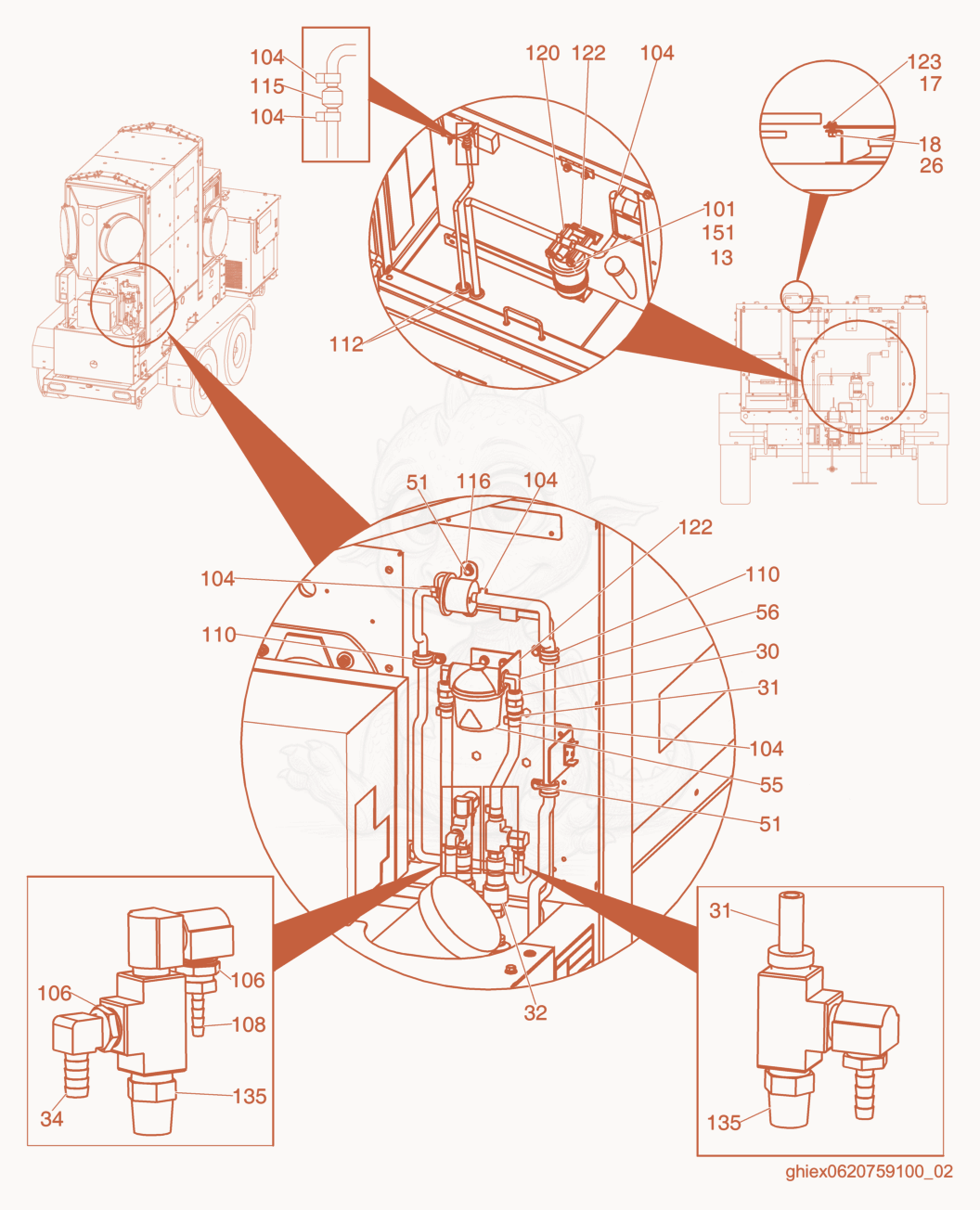 Exploded parts diagram of the Fuel System of a Wacker Neuson CUB700GM, with numbered balloons