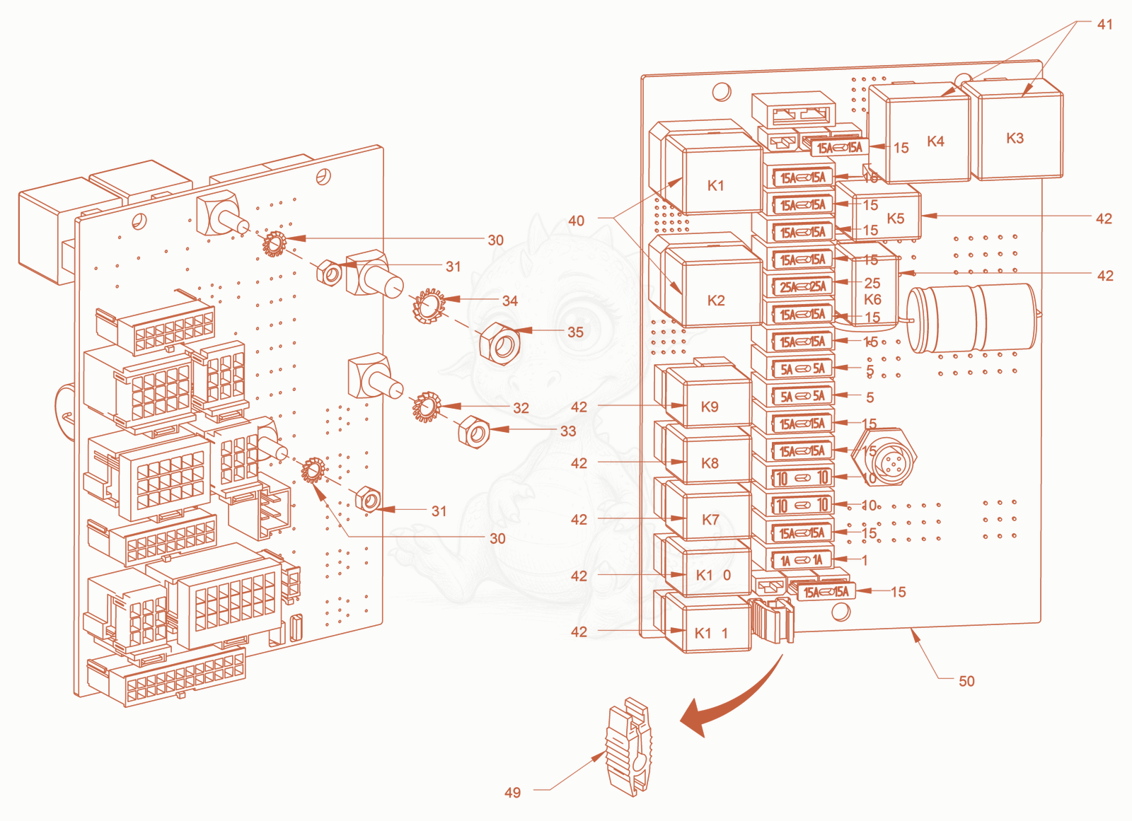 Exploded parts diagram of the electrical system of a Wacker Neuson RD18-100C, with numbered balloons