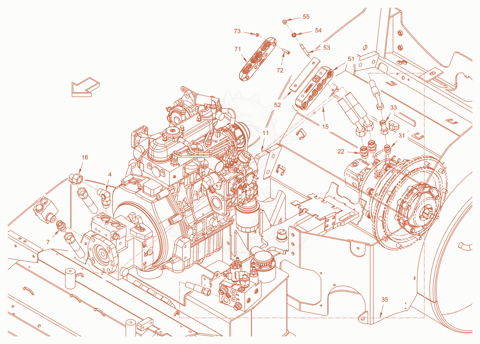 Exploded parts diagram of the advance drive of a Wacker Neuson RD18-100.3, with numbered balloons