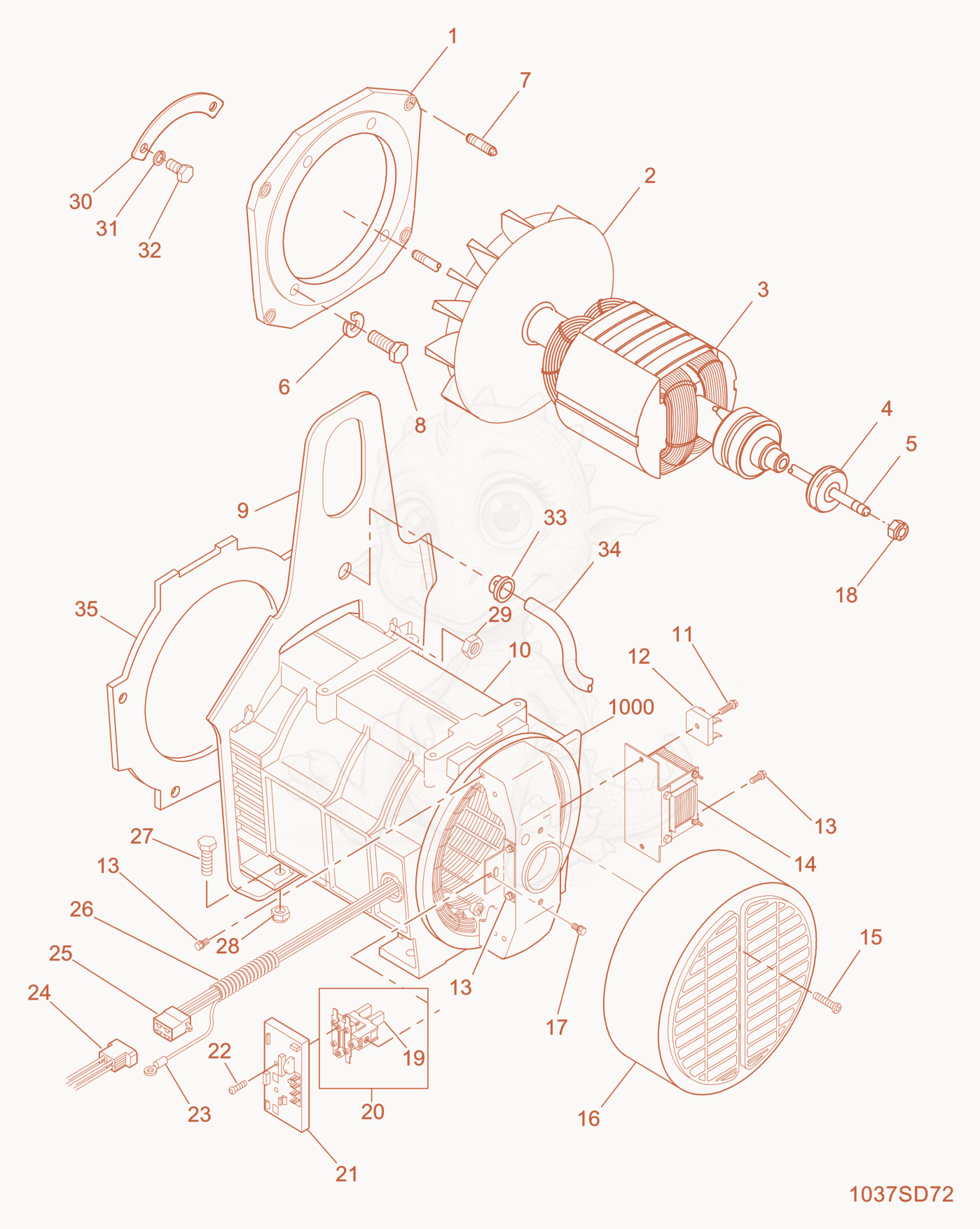 Exploded parts diagram of the Generator Front of a Wacker Neuson GS5.6A, with numbered balloons