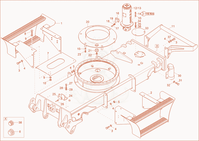 Exploded parts diagram of the undercarriage of a Wacker Neuson 9503, with numbered balloons
