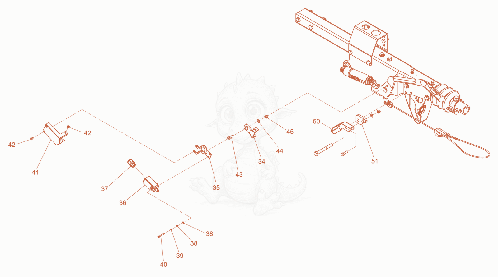 Exploded parts diagram of the Trailer with brake of a Wacker Neuson LTN5YPHD, with numbered balloons