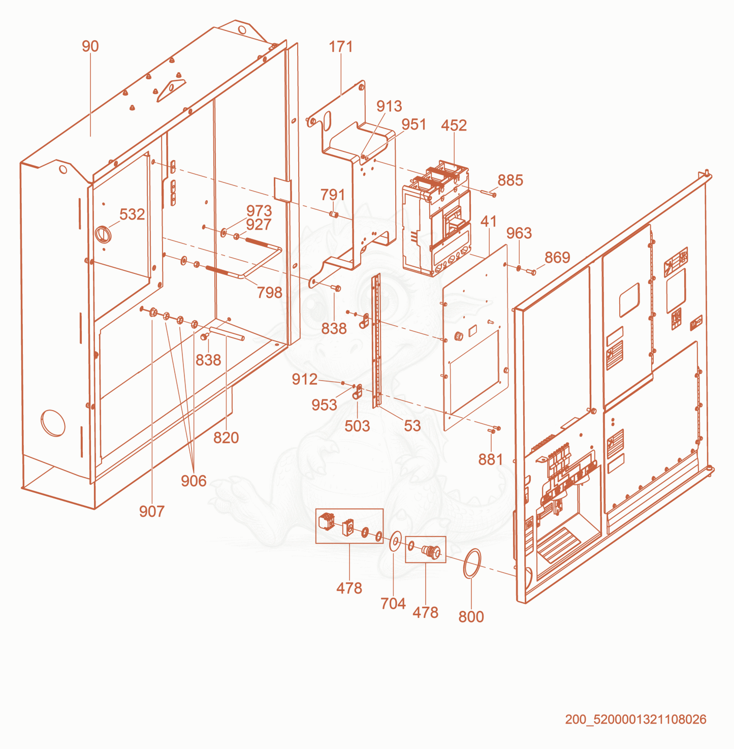 Exploded parts diagram of the Main Breaker of a Wacker Neuson G150, with numbered balloons