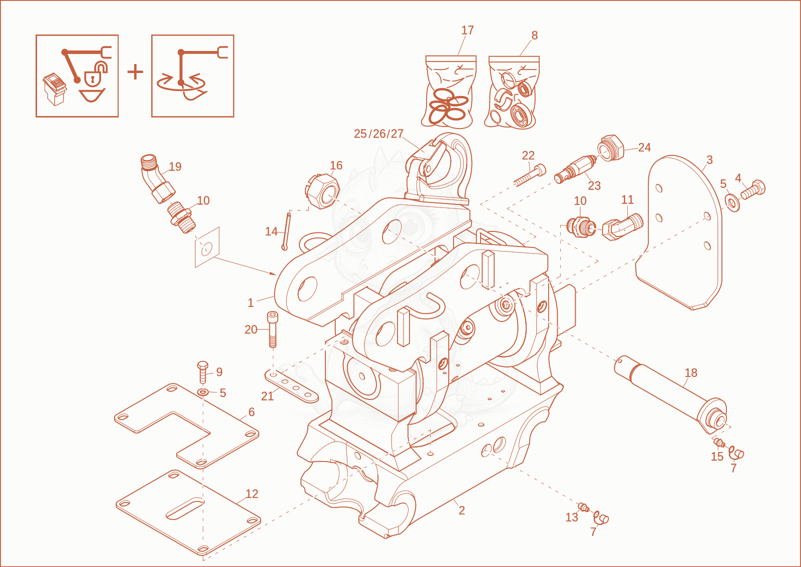 Exploded parts diagram of the Easy Lock Powertlit (Option) of a Wacker Neuson EZ36, with numbered balloons