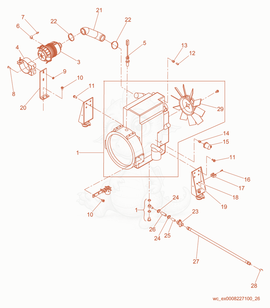 Exploded parts diagram of the Engine cpl. of a Wacker Neuson G12, with numbered balloons