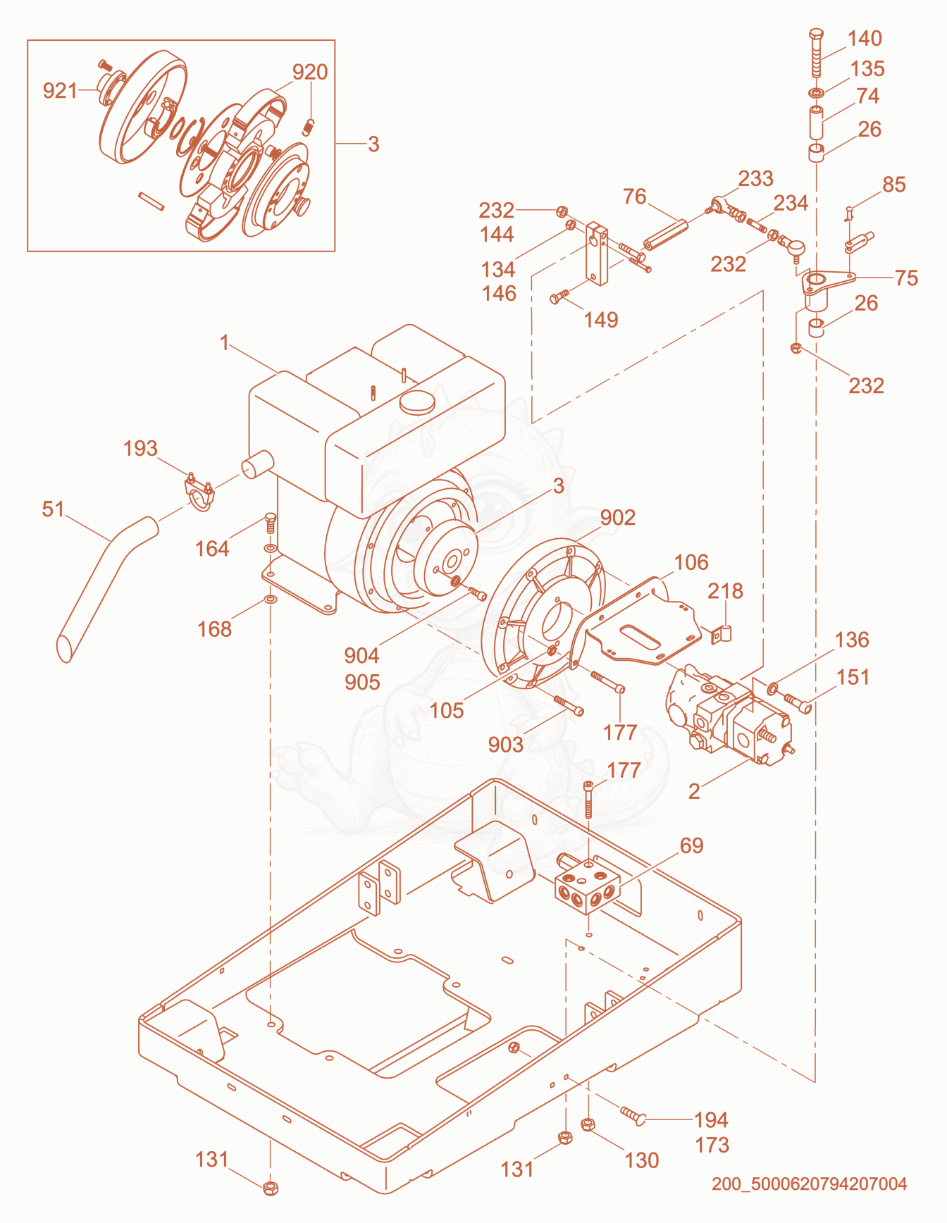 Exploded parts diagram of the Engine Compartment of a Wacker Neuson RD7H-ESEU, with numbered balloons