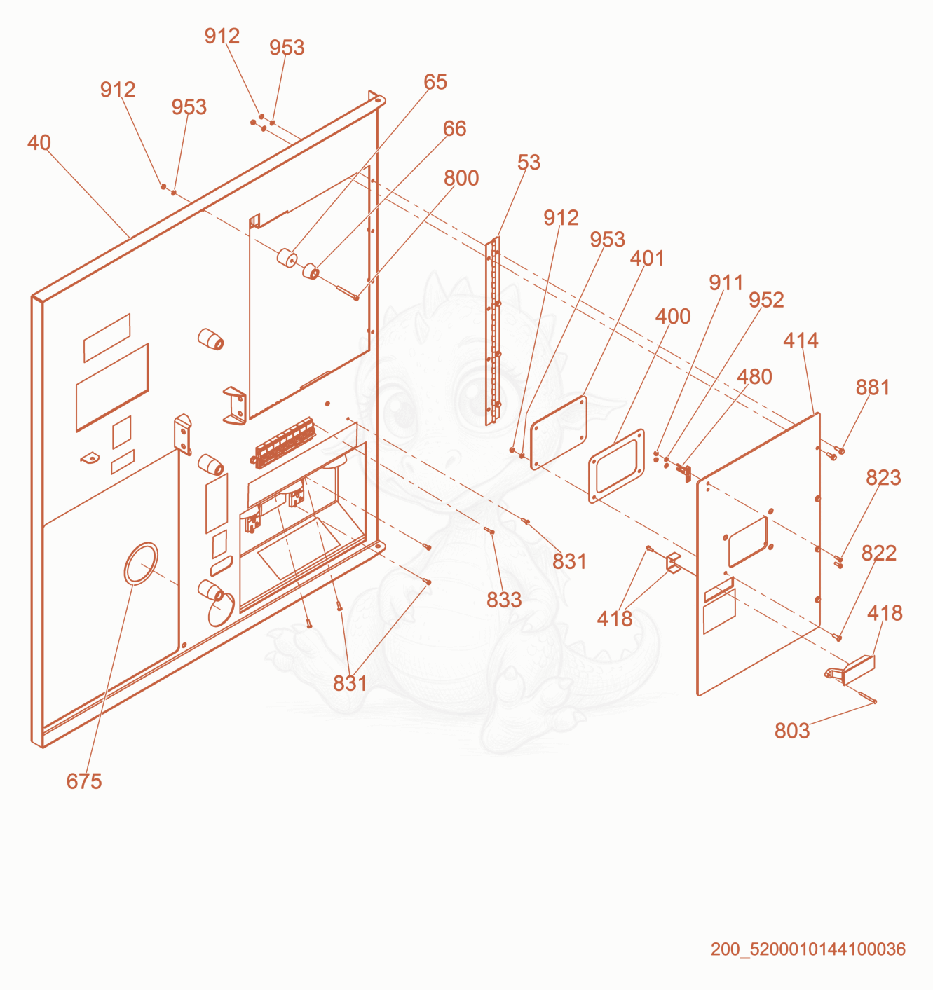 Exploded parts diagram of the Front Access Door Cpl. of a Wacker Neuson G320, with numbered balloons