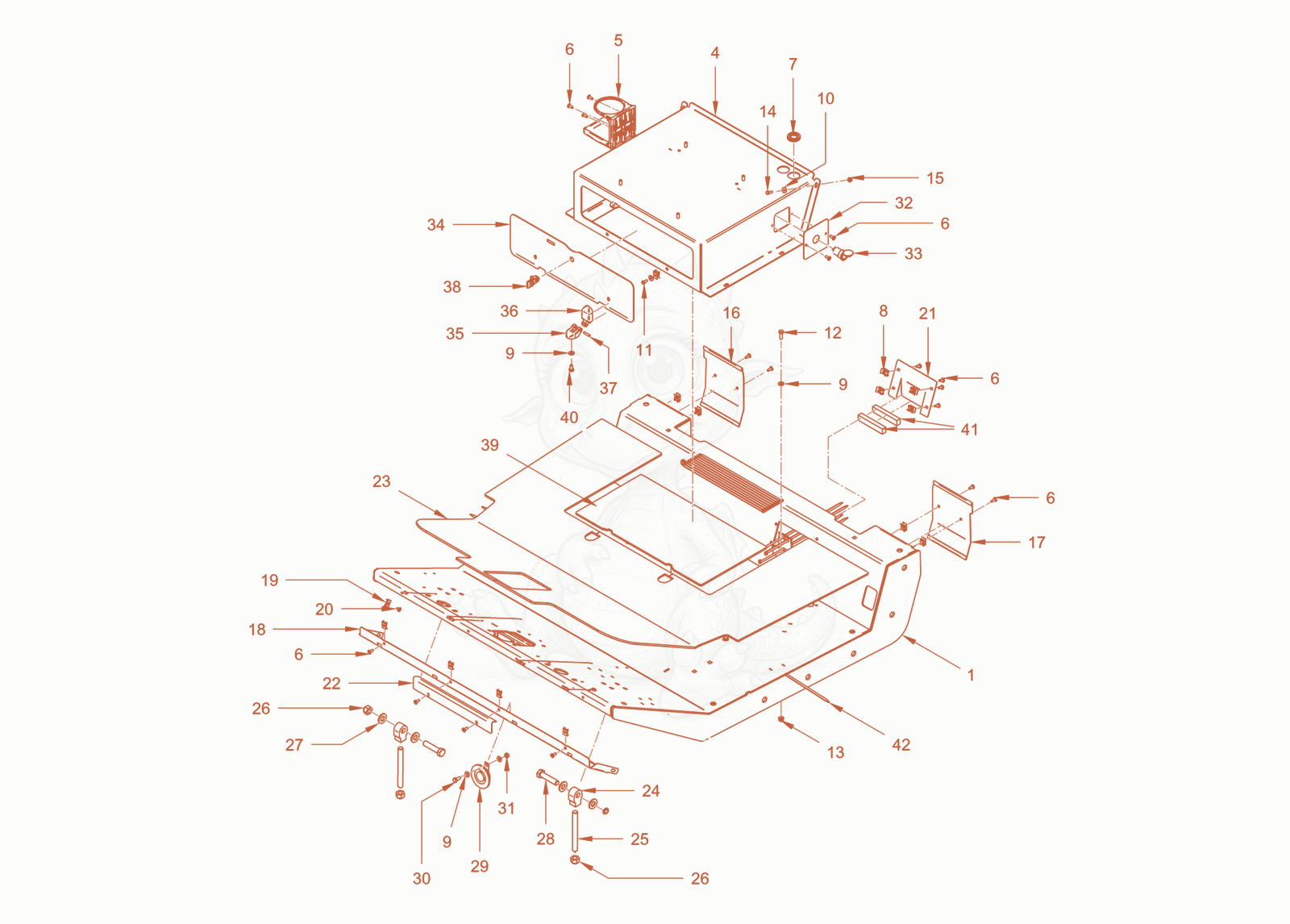 Exploded parts diagram of the roll over protection of a Wacker Neuson RC50DPFCAB, with numbered balloons
