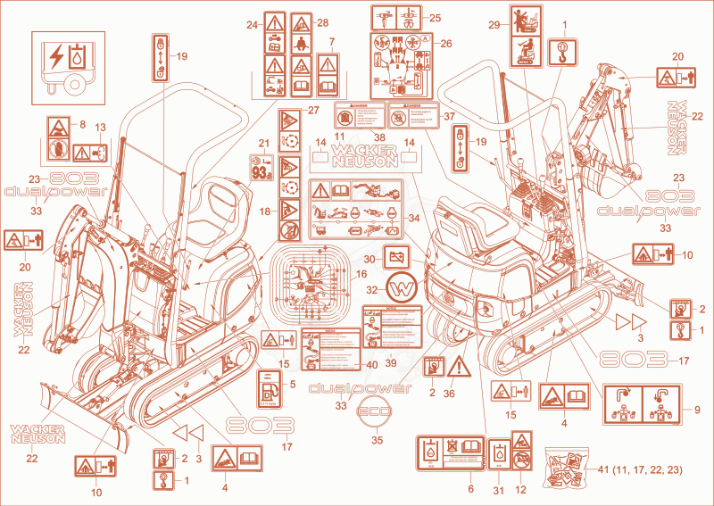 Exploded parts diagram of the STICKER (Option) of a Wacker Neuson 803, with numbered balloons