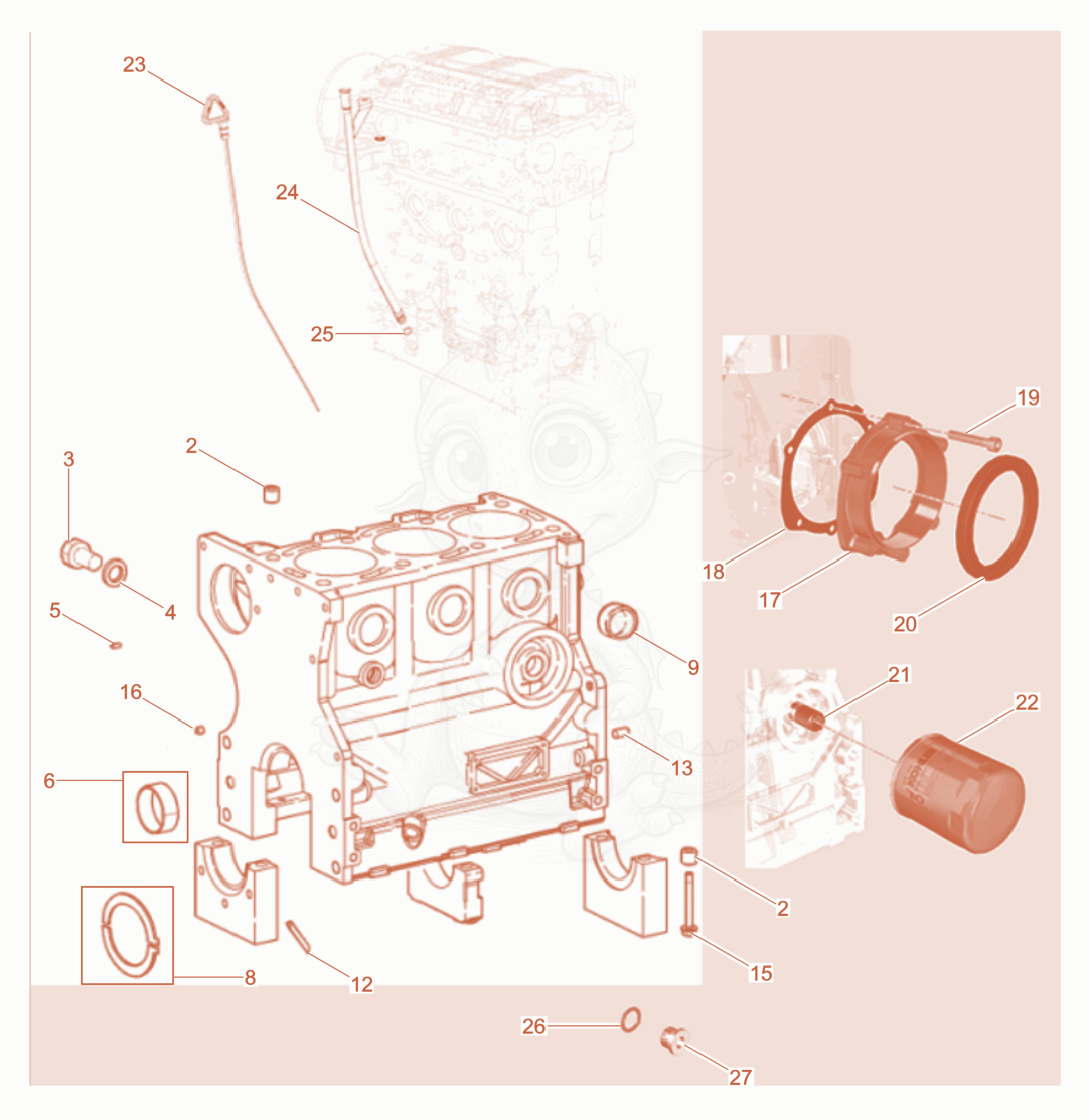 Despiece del Crankcase cpl. de una máquina Wacker Neuson DPU130LE, con globos numerados