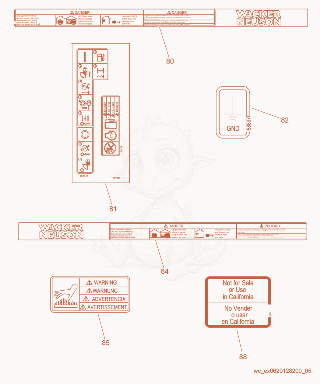 Exploded parts diagram of the Labels of a Wacker Neuson GP2500A, with numbered balloons