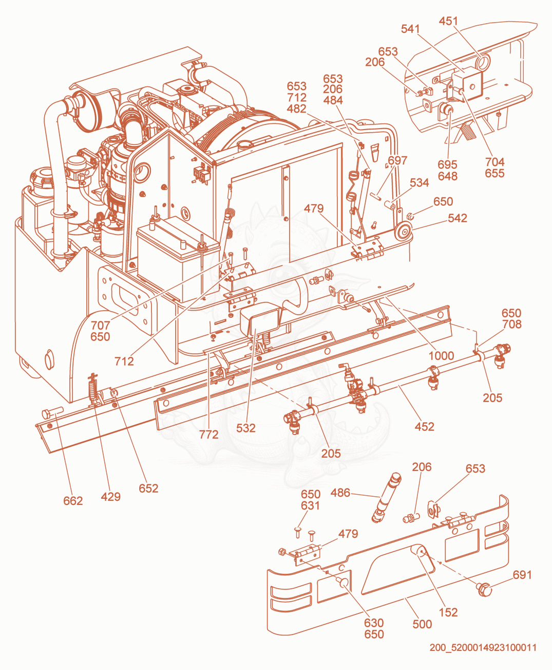 Exploded parts diagram of the Front Frame Bumper of a Wacker Neuson RD27-120, with numbered balloons