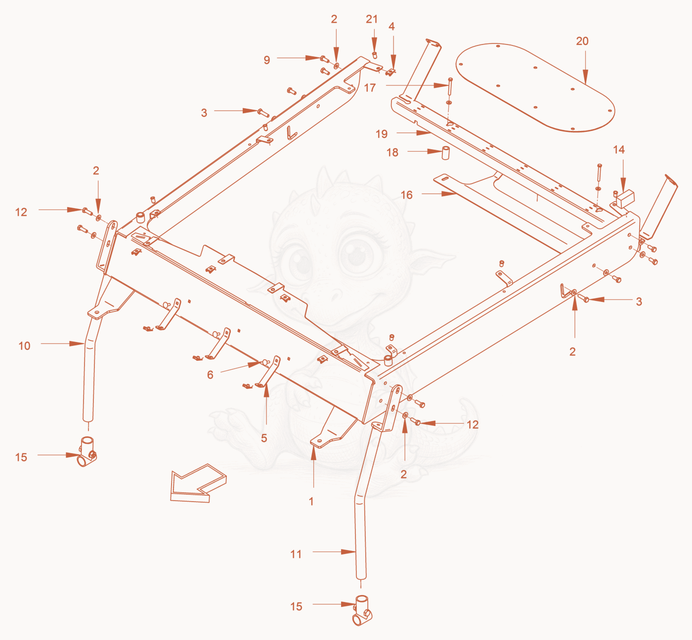 Exploded parts diagram of the sun canopy of a Wacker Neuson RC70VOUS, with numbered balloons
