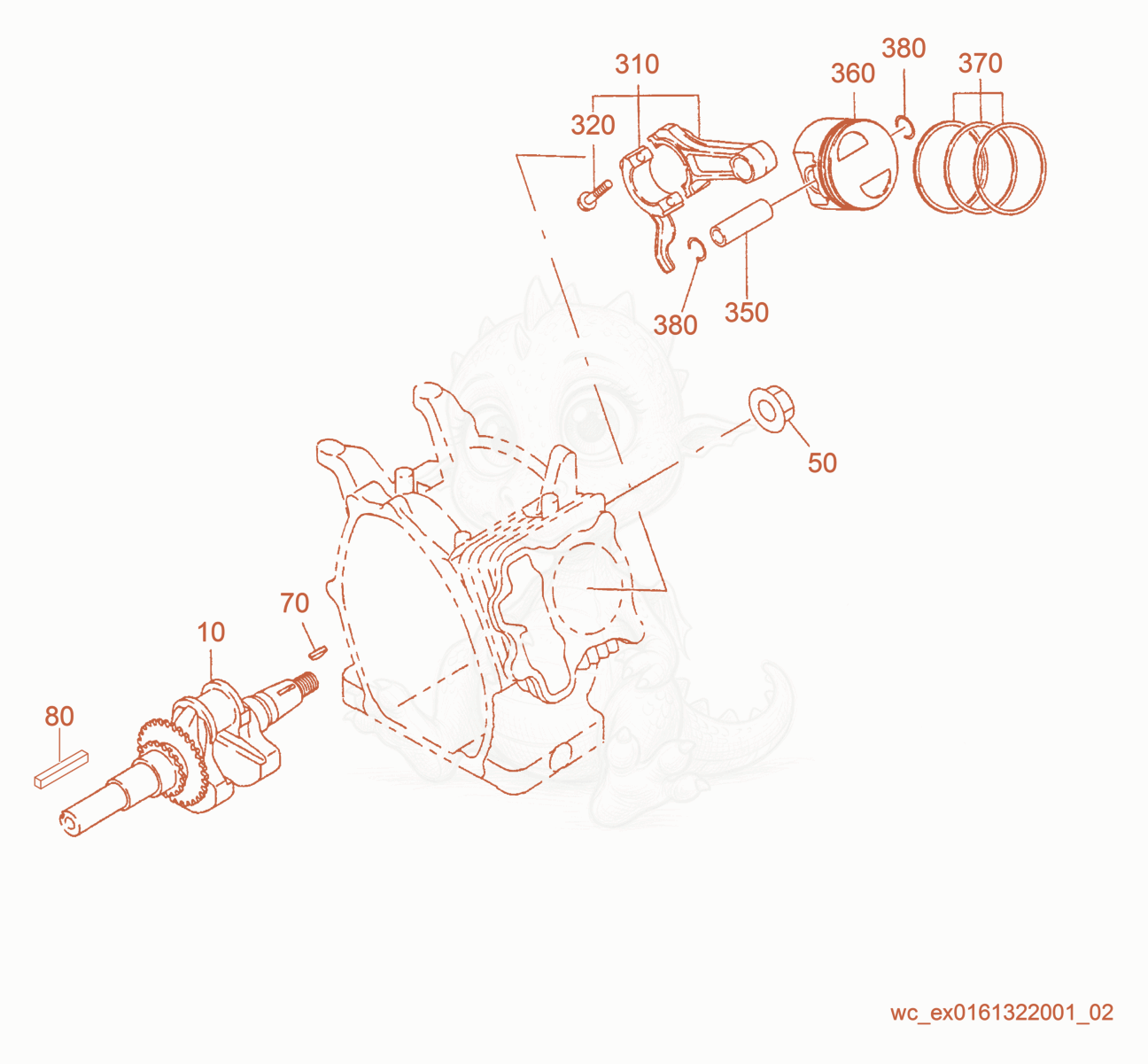 Exploded parts diagram of the Crankshaft/Piston of a Wacker Neuson PDI3, with numbered balloons
