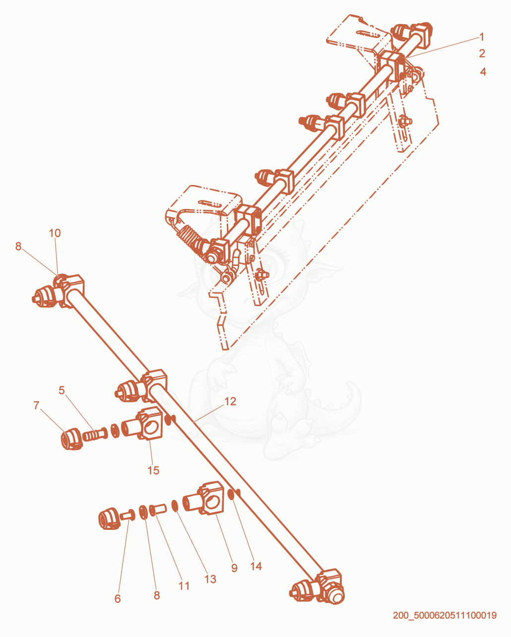 Exploded parts diagram of the Spray Bar of a Wacker Neuson RD27-120, with numbered balloons