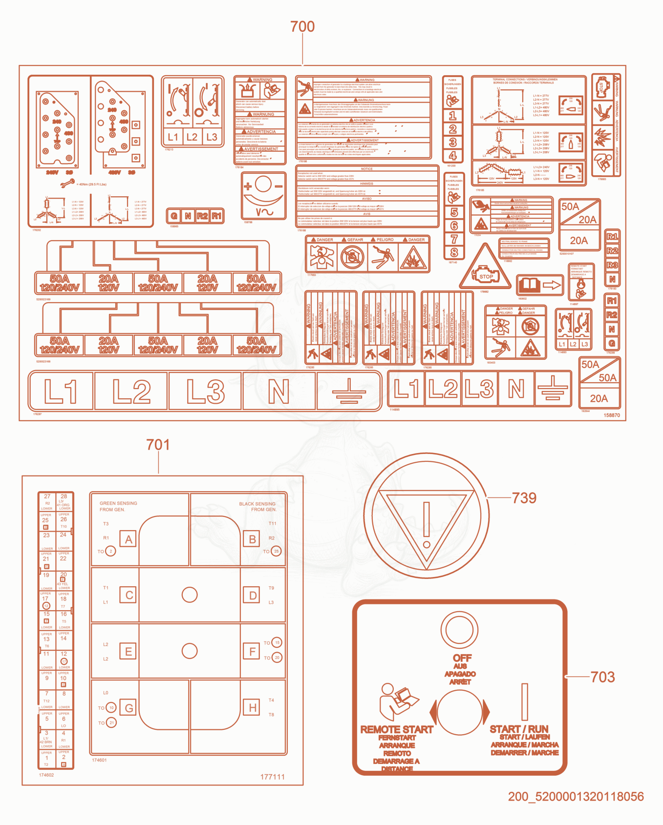 Exploded parts diagram of the Labels - Control Panel & Controller of a Wacker Neuson G100, with numbered balloons