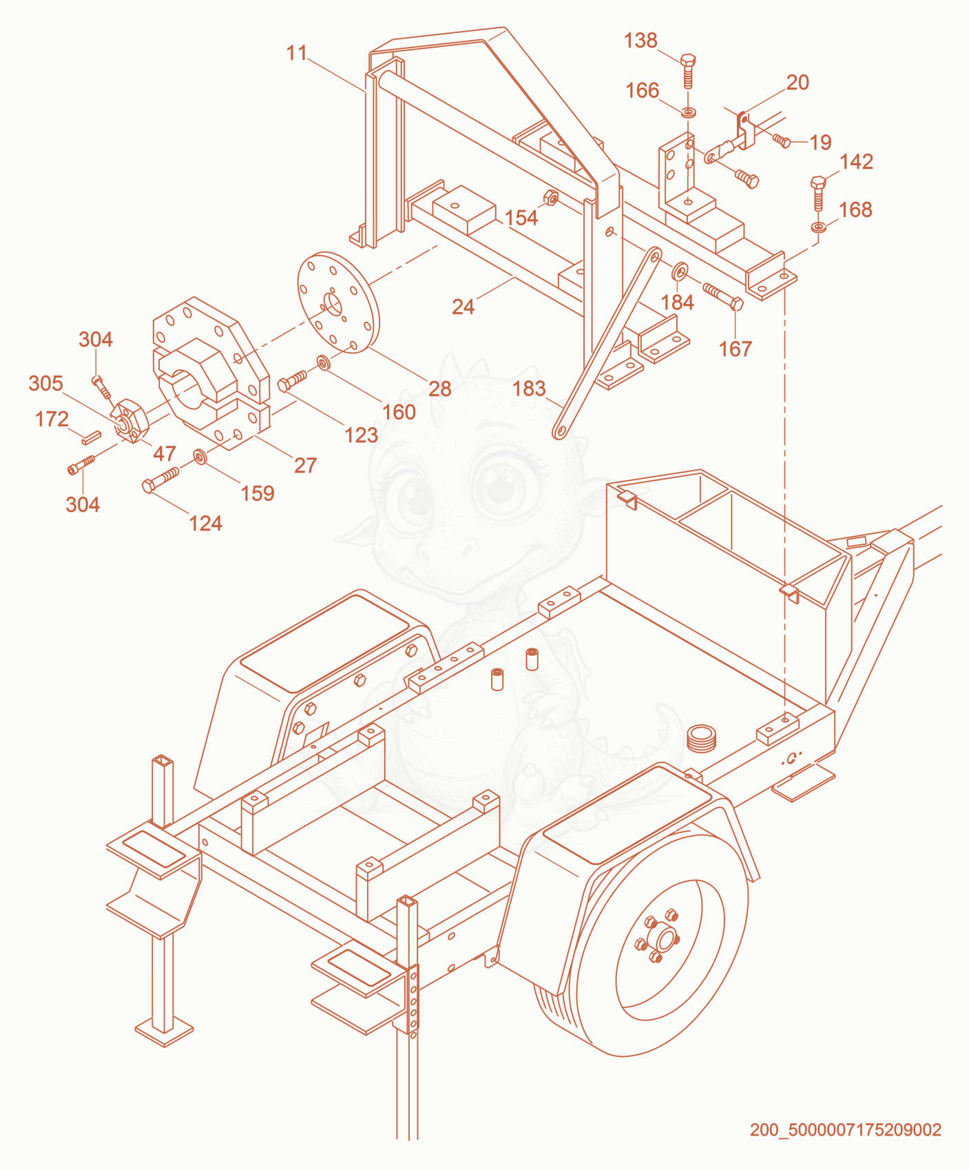 Exploded parts diagram of the Engine Mount of a Wacker Neuson PT6LT, with numbered balloons